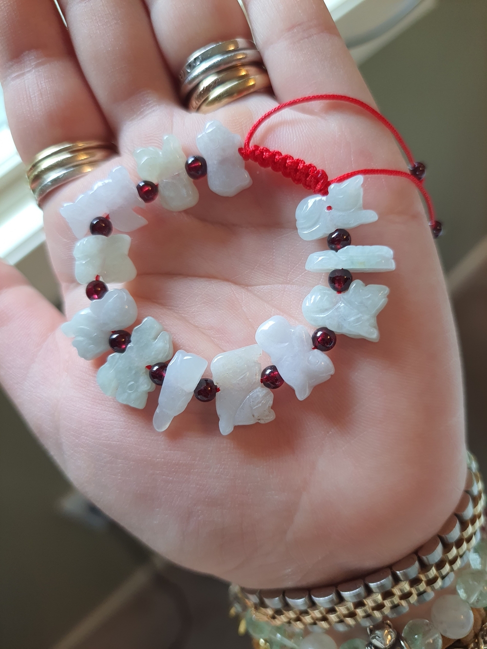 Twelve Chinese Zodiac Animal Burmese Jadeite Jade Lucky Chinese Red String Brace